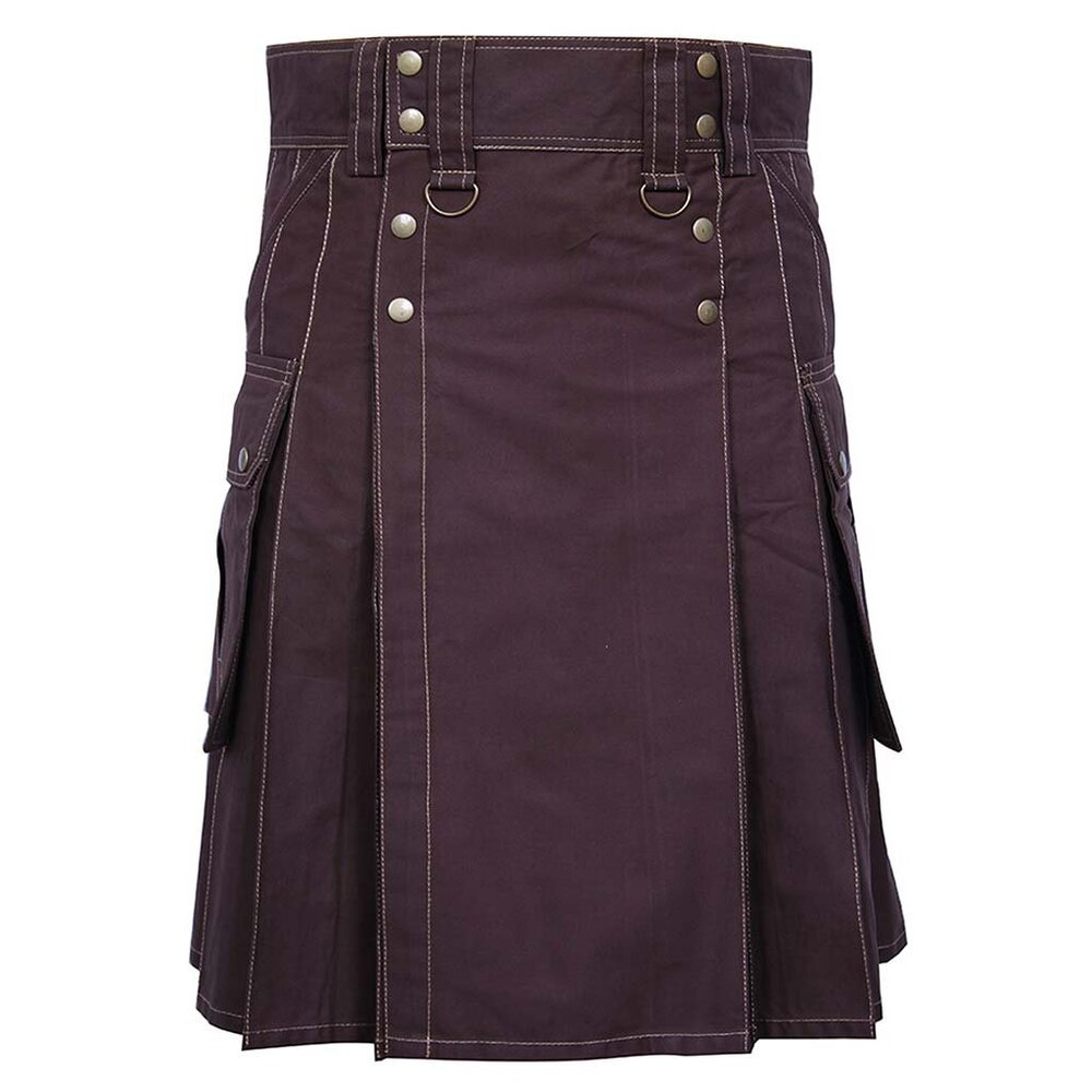 Cargo Utility Kilt Brown with 6 Pockets Traditional Scottish Highlander Kilt